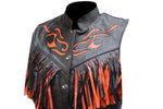 Womens Black & Orange Vest With Fringes