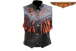 Womens Black & Orange Vest With Fringes