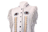 Womens Leather Snap Up Vest With Bones & Beads