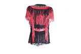 Womens Leather Vest with Black & Red Fringes