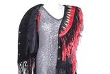 Womens Leather Vest with Black & Red Fringes