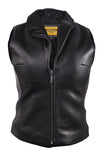 Womens Plain Classic Soft Leather Motorcycle Vest