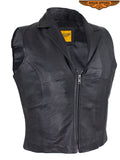 Womens Plain Classic Soft Leather Motorcycle Vest