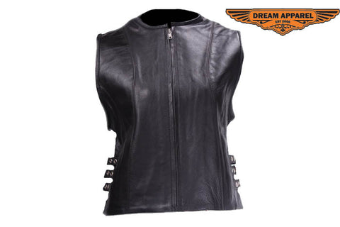 Womens Leather Motorcycle Tactical Vest