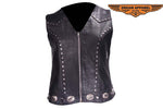 Womens Studded Leather Motorcycle Vest With Concealed Carry Pockets