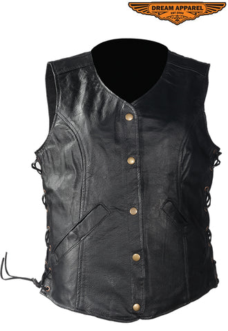 Womens Leather Vest With Gun Pockets & Extra Strap For Clip