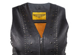Womens Leather Motorcycle Vest With Satin Nickel Studs