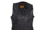 Womens Leather Motorcycle Vest With Satin Nickel Studs