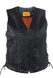 Womens Leather Motorcycle Vest With Satin Nickel Studs