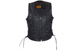 Womens Leather Motorcycle Vest With Satin Nickel Studs