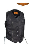 Womens Studded Naked Cowhide Leather Motorcycle Vest W/ Concealed Gun Pockets and Snaps
