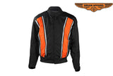 Men's Black Light Textile Motorcycle Jacket w/ Orange Stripe Design
