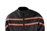 Men's Black Light Textile Motorcycle Jacket w/ Orange Stripe Across Design