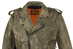 Mens Distressed Brown Leather Motorcycle Jacket With Black Leather Side Laces