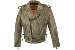 Mens Distressed Brown Leather Motorcycle Jacket With Black Leather Side Laces