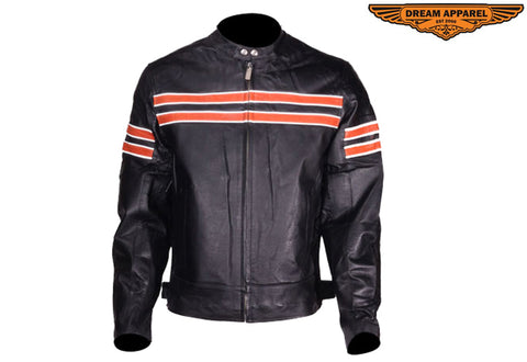 Mens Orange Striped Racing Motorcycle Jacket