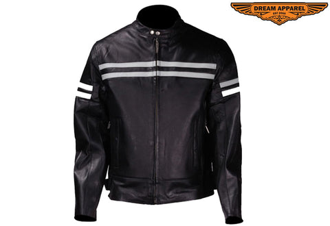 Mens Silver Striped Racing Motorcycle Jacket