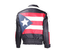 Leather Motorcycle Jacket With Puerto Rico Flag