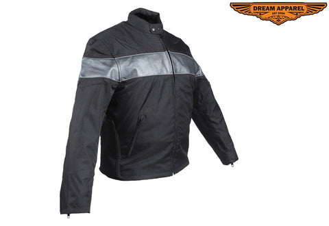 Men's Black Racer Style Textile Jacket W/ Silver Stripes