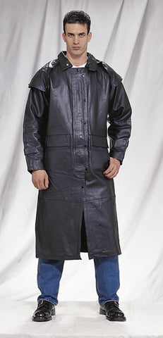 Men's Black Duster W/ Removable Pig Skin Leather Cape