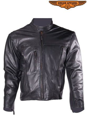 Mens Leather Motorcycle Jacket with Z/o Lining