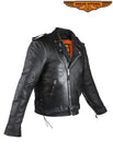 Mens Naked Cowhide Leather Motorcycle Jacket with Side Laces