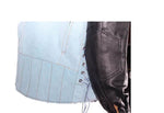 Men's Denim-like Leather Racer Jacket W/ Removable Sleeves