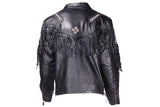 Mens White & Brown Beads Arrow Work Leather Jacket
