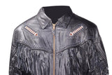 Mens White & Brown Beads Arrow Work Leather Jacket