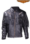 Mens White & Brown Beads Arrow Work Leather Jacket