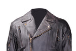 Mens Leather Jacket With Hidden Snap Down Collar
