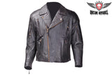 Mens Leather Jacket With Hidden Snap Down Collar