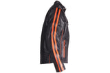 Mens Racing Leather Motorcycle Jacket With Orange Stripes