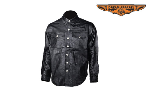 Mens Light Weight Leather Shirt With Buffalo Snaps