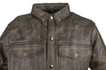 Mens Distressed Brown Leather Motorcycle Shirt With Concealed Carry