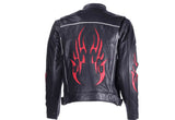 Mens Leather Racer Motorcycle Jacket With Flames