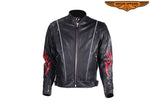 Mens Leather Racer Motorcycle Jacket With Flames