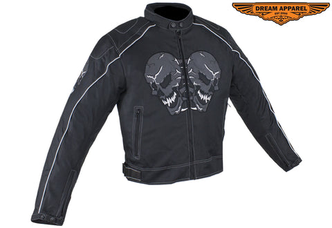 Mens Nylon Motorcycle Jacket with Reflective Skull