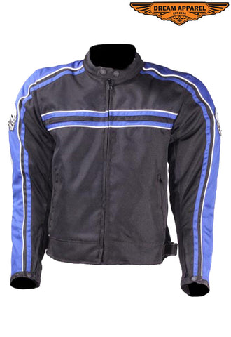Men's Black Lightweight Textile Jacket W/ Blue Striped Design