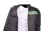 Men's Black Lightweight Textile Jacket W/ Green Striped Design
