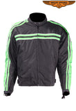 Men's Black Lightweight Textile Jacket W/ Green Striped Design