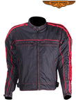 Men's Black Lightweight Textile Jacket W/ Red Stripes