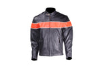 Mens Leather Motorcycle Jacket With Orange Stripes