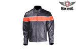 Mens Leather Motorcycle Jacket With Orange Stripes