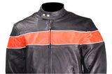 Mens Leather Jacket With One Orange Stripe