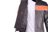 Mens Leather Jacket With One Orange Stripe