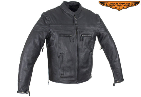 Mens Leather Motorcycle Jacket With Zipper On Front