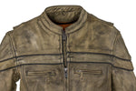 Mens Distressed Brown Leather Motorcycle Jacket With Zipper On Front
