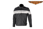 Mens Textile Motorcycle Jacket With Wide Gray Stripe