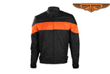 Mens Textile Motorcycle Jacket With Wide Orange Stripe
